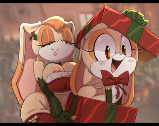 anthro areola big_breasts breasts countershading dipstick_ears duo ear_markings ears_back ears_down eye_markings female female/female fur gift holidays lips loli long_ears markings mature_female multicolored_ears nipples orange_eyes pink_areola pink_nipples pivoted_ears pupils tan_body tan_fur thick_bottom_lip white_body white_countershading white_fur young pokachu_(artist) christmas sega sonic_the_hedgehog_(series) cream_the_rabbit vanilla_the_rabbit lagomorph leporid mammal rabbit hi_res daughter_(lore) mother_(lore) mother_and_child_(lore) mother_and_daughter_(lore) parent_(lore) parent_and_child_(lore) parent_and_daughter_(lore)