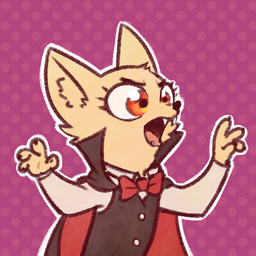 anthro bow_(feature) bow_tie cape cheek_tuft clothed clothing dotted_background facial_tuft fangs female open_mouth pattern_background simple_background solo teeth tuft fuel_(artist) disney zootopia skye_(zootopia) arctic_fox canid canine fox mammal true_fox vampire 1:1 2017