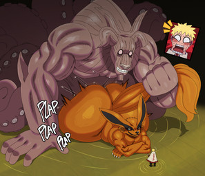 anal anal_penetration anthro anthro_focus anthro_on_anthro biceps big_butt blush bottom_heavy bubble_butt butt curvy_figure deltoids dominant dominant_male duo_focus from_behind_position fur group horn huge_butt larger_male lying macro male male/male male_penetrated male_penetrating male_penetrating_male micro multi_tail muscular muscular_anthro muscular_male nude on_front onomatopoeia orange_body orange_fur pecs penetration penile penile_penetration penis_in_ass plap plap_(sound) red_eyes sex simple_background size_difference smaller_male smile sound_effects tail tail_grab tentacles text thick_thighs triceps trio voluptuous wide_hips sssonic2 naruto gyuki_(naruto) kurama naruto_uzumaki canid canine fox human mammal tailed_beast tentacle_creature digital_media_(artwork) hi_res brother_(lore) brothers_(lore) incest_(lore) sibling_(lore)