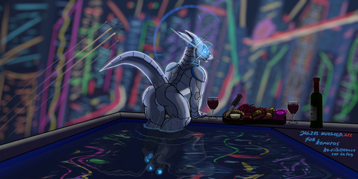aircraft anthro backsack balls blurred_background city city_background cityscape claws container cup drinking_glass genitals glass glass_container glass_cup glowing glowing_claws glowing_eyes grey_body lens_flare looking_at_viewer looking_away machine male platter pool poolside raised_leg raised_tail reflection rim_lighting screen screen_face solo standing tail vehicle wet wet_body white_body wine_bottle wine_glass hazel_nuthead komuros synth_(vader-san) hi_res