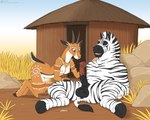 animal_genitalia animal_penis anthro anthro_on_anthro balls black_stripes bodily_fluids breasts butt duo equine_genitalia equine_penis erection female fur genital_fluids genitals hooves horn male male/female nipples nude penis precum spread_legs spreading striped_body striped_fur stripes tan_body tan_fur tribal white_body white_fur jishinu antelope bovid equid equine gazelle mammal zebra hi_res