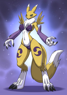 anthro biped bra breasts claws clothed clothed_anthro clothed_female clothing countershade_torso countershading feet female fingers front_view fur looking_at_viewer navel panties smile solo standing tail toes underwear alanscampos bandai_namco digimon digimon_(species) renamon absurd_res hi_res