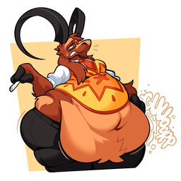 accessory anthro belly belly_overhang big_belly big_butt big_horn bottom_heavy bottomwear bovid_horn brown_body brown_fur butt caprine_horn chalk clothing digestion_noises fat_folds fur goat_horn horn huge_butt long_ears male moobs morbidly_obese necktie obese orange_clothing orange_sweater orange_topwear overweight pants rumbling_stomach shirt solo sweater teacher thick_thighs topwear wide_hips wide_waist boot_(artist) montana_(boot) bovid caprine goat mammal 2024 hi_res