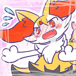 ambiguous_anthro ambiguous_gender anthro arms_out biped blush blush_lines blush_stickers blushing_profusely bodily_fluids cute_fangs embarrassed fangs flying_sweatdrops food front_view high-angle_view looking_at_viewer object_in_tail open_mouth outline shrimp_(food) simple_background snout solo spiral spiral_pupils standing sweat sweatdrop tail teeth wavy_mouth annyui0611 nintendo pokemon braixen canid generation_6_pokemon mammal pokemon_(species) 1:1 2023 digital_drawing_(artwork) digital_media_(artwork) hi_res japanese_description translated_description