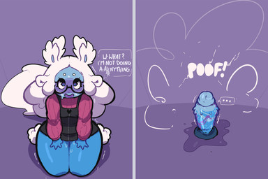 anthro anthro_to_inanimate before_and_after blue_body clothing dialogue dildo eyewear female glasses hair inanimate_transformation looking_up open_mouth poof_transformation red_clothing red_sweater red_topwear sex_toy sex_toy_transformation simple_background smile solo sweater text topwear transformation white_hair eerieviolet ivy_(eerieviolet) amphibian aquatic axolotl mole_salamander salamander comic digital_media_(artwork) english_text hi_res