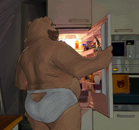 anthro appliance briefs briefs_only butt clothed clothing detailed_background eyewear fridge glasses handwear kitchen_appliance male microwave_oven nub_tail oven oven_mitts overweight overweight_anthro overweight_male rear_view solo tighty_whities topless underwear underwear_only wearing_glasses white_briefs white_clothing white_underwear professor_fluff bear brown_bear grizzly_bear mammal ursine absurd_res hi_res