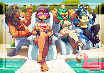 anthro beverage bikini breasts chair clothing day eyewear feet female food furniture group holding_beverage holding_food holding_object looking_at_viewer male on_chair outside pokeball sitting sitting_on_chair smile standard_pokeball sunglasses swimming_pool swimwear talons toes two-piece_swimsuit vaporotem nintendo pokemon decidueye generation_4_pokemon generation_7_pokemon human lucario mammal mudsdale pokemon_(species) 2026 digital_media_(artwork) hi_res