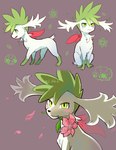 blush feral flower fur green_body green_eyes green_fur looking_at_viewer male open_mouth petals plant simple_background sitting solo toony white_body white_fur o_hitu_g nintendo pokemon canid canine canis domestic_dog generation_4_pokemon land_forme_shaymin legendary_pokemon mammal pokemon_(species) shaymin sky_forme_shaymin hi_res signature