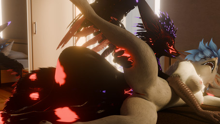 9_tails anal anal_penetration anthro anus bed bedroom_sex breasts clitoral_hood curtains curtains_closed duo erection feathers female female_penetrated furniture genitals glowing glowing_anus glowing_body glowing_eyes glowing_genitalia glowing_penis glowing_tail glowing_vulva herm holding_leg_up humanoid_genitalia humanoid_vulva intersex intersex/female knot knotted_penis light lying male male/female male_penetrating male_penetrating_female mirror mirror_reflection multi_tail nipples on_side penetration penile penile_penetration penis reflection sex sunlight tail vulva wardrobe wings kyuvulpes gabriel_serealia kyu_vulpes enfield rexouium 16:9 3d_(artwork) 4k absurd_res digital_media_(artwork) hi_res widescreen