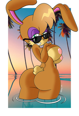 anthro areola big_breasts big_butt breasts butt eyewear eyewear_on_head female floppy_ears huge_breasts huge_butt nipples palm_tree photo_background pink_nipples plant pose smile smug solo summer sunglasses sunglasses_on_head sunset tree water wearing_sunglasses mobian_monster archie_comics sega sonic_the_hedgehog_(archie) sonic_the_hedgehog_(comics) sonic_the_hedgehog_(series) bunnie_rabbot domestic_rabbit lagomorph leporid mammal oryctolagus rabbit absurd_res hi_res mixed_media photography_(artwork) pinup