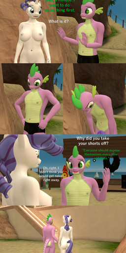 anthro areola biped black_clothing breasts butt casual_nudity clothing detailed_background dialogue duo female genitals green_body hair horn male multicolored_body nipples outside penis purple_body purple_hair text undressing white_body papadragon69 friendship_is_magic hasbro my_little_pony mythology rarity_(mlp) spike_(mlp) dragon equid equine mammal mythological_creature mythological_equine mythological_scalie scalie unicorn 3d_(artwork) absurd_res comic digital_media_(artwork) english_text hi_res