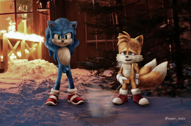 anthro backpack balls blue_body blue_fur bodily_fluids clothing detailed_background duo footwear footwear_only foreskin fur genital_fluids genitals gloves hand_on_penis hands_behind_head handwear humanoid_genitalia humanoid_penis male mostly_nude outside peeing peeing_together penis plant shoes shoes_only smile snow tree urine urine_on_ground urine_stream watersports young super_kubo sega sonic_the_hedgehog_(film) sonic_the_hedgehog_(series) miles_prower sonic_the_hedgehog canid canine eulipotyphlan fox hedgehog mammal digital_media_(artwork) hi_res