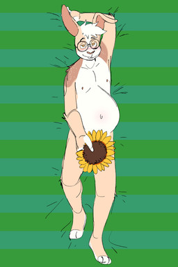 anthro bed bedding bedding_background belly big_belly blush brown_body brown_fur covering covering_crotch eyewear fur furniture glasses hand_behind_own_head looking_at_viewer lying lying_on_bed male navel nipples nude_anthro nude_male on_back on_bed pregnant pregnant_anthro pregnant_male round_glasses self_censorship solo tan_body tan_fur wearing_glasses white_body white_fur yellow_eyes rainbowrodent ty_pesh sunflower_(rainbowrodent) lagomorph leporid mammal rabbit 2:3 digital_drawing_(artwork) digital_media_(artwork) english_description hi_res
