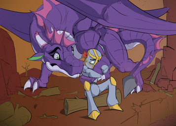 armor bodily_fluids building canyon cape clothing duo female feral flying log male male/female nature nature_background purple_body stick tears wings wood brokenscales mythology o_hear_thee oberon_(oth) roselia_(oth) dragon humanoid mythological_creature mythological_scalie scalie
