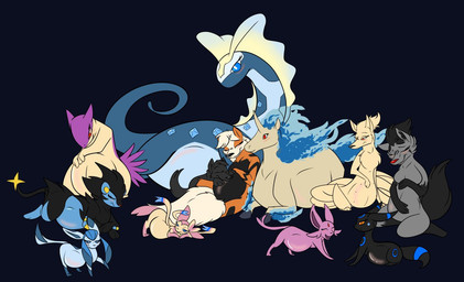anthro anthrofied belly black_body black_fur blue_body blue_fur blush bodily_fluids breasts eyes_closed female feral fire flaming_tail fur grey_body grey_fur group harem head_on_belly horn male multi_tail nipples nude open_mouth orange_body orange_fur pregnant red_eyes ribbons smile sweat sweatdrop tail xpfoddball nintendo pokemon arcanine aurorus canid canine canis dinosaur eeveelution espeon felid fossil_pokemon generation_1_pokemon generation_2_pokemon generation_3_pokemon generation_4_pokemon generation_6_pokemon glaceon luxray mammal mightyena ninetales pokemon_(species) prehistoric_species rapidash reptile scalie sylveon typhlosion umbreon wolf digital_media_(artwork)