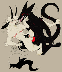 animal_genitalia animal_penis anthro anthro_on_anthro balls blush bodily_fluids breath canine_genitalia canine_penis claws drooling duo erection fangs from_front_position fur genital_fluids genitals hair horn humping knot knotting long_tail lying male male/male male_penetrated male_penetrating male_penetrating_male mastectomy_scar missionary_position nude on_back open_mouth penetration penile penis penis_tip piercing red_penis saliva saliva_string scar sex sharp_teeth sheath simple_background slime smile tail tail_tuft tears teeth tongue tuft visibly_trans pietrucha193 mythology g1_(pietrucha193) canid canine demon hybrid mammal monster mythological_creature scalie 2024 dated hi_res trans_(lore) trans_man_(lore)