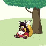 anthro belly big_belly brown_hair clothing female fur hair huge_belly hyper hyper_belly inflation outside plant red_clothing solo spherical_inflation tree yellow_body yellow_fur kizitoba canid canine fox mammal 1:1 2021 animated digital_media_(artwork) low_res pixel_(artwork) pixel_animation short_playtime