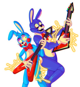 5_fingers anthro black_nose blue_body blue_fur bow_tie clothing dipstick_ears duo ear_markings electric_guitar eyelashes eyeshadow fingers freckles fur gloves green_eyes guitar handwear head_tuft machine makeup male multicolored_ears musical_instrument open_mouth open_smile plucked_string_instrument purple_body purple_fur red_cheeks simple_background smile standing string_instrument teeth tongue tuft white_background white_body white_fur imd0g five_nights_at_freddy's five_nights_at_freddy's_2 scottgames bonnie_(fnaf) toy_bonnie_(fnaf) animatronic lagomorph leporid mammal rabbit robot 2020 hi_res