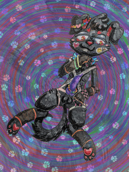 beaded_jewelry beads black_body black_fur body_harness clothing collar feral fishnet_clothing fishnet_gloves fishnet_handwear fishnet_legwear fur genitals gloves glow_bracelet handwear harness jewelry kandi_(jewelry) knot knotted_penis legwear male pawpads penis red_pawpads solo spiked_collar spikes stickers_on_body sacrificialhound mythology ezio_(sacrificialhound) canid canid_demon canine canis church_grim demon domestic_dog hellhound mammal mythological_canine mythological_creature 2026 hi_res