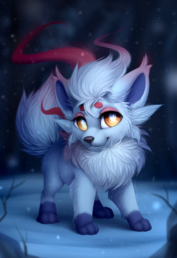 ambiguous_gender black_nose cheek_tuft chest_tuft circle_eyebrows dark detailed_background detailed_fur digitigrade dipstick_tail ear_tuft eyebrows facial_tuft feral floating_hair fluffy fluffy_tail fur glistening glistening_body glistening_fur glistening_hair hair head_markings leg_markings looking_at_viewer markings multicolored_body multicolored_fur night outside quadruped red_body red_fur short_snout smile smiling_at_viewer snow snowing socks_(marking) solo standing tail tail_markings tuft white_body white_fur winter yellow_eyes bloominglynx nintendo pokemon pokemon_legends_arceus generation_8_pokemon hisuian_form hisuian_zorua pokemon_(species) regional_form_(pokemon) 2021 absurd_res colored detailed digital_media_(artwork) digital_painting_(artwork) full-length_portrait hi_res painting_(artwork) portrait shaded signature soft_shading
