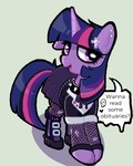 alternative_fashion bottomwear clothing dowapone equid equine female friendship_is_magic goth hasbro horn horse low_res mammal my_little_pony mythological_creature mythological_equine mythology open_mouth pony purple_body purple_eyes shadow simple_background skirt solo twilight_sparkle_(mlp) unicorn