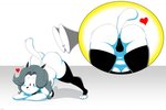 anthro black_nose blush breasts butt clothed clothing female fur grey_hair hair heart_symbol legwear partially_clothed presenting presenting_hindquarters thong underwear white_body white_fur mysteryfanboy91 undertale undertale_(series) temmie_(undertale) mammal tem