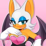 anthro armwear breasts cleavage clothed clothing elbow_gloves eyeshadow female fur gloves half-closed_eyes handwear lipstick makeup membrane_(anatomy) membranous_wings narrowed_eyes simple_background tan_body tan_skin white_body white_fur wings kore_eon sega sonic_the_hedgehog_(series) rouge_the_bat bat mammal 1:1 signature