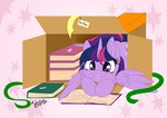 book box box_fort container female feral fur hair horn purple_body purple_eyes purple_fur purple_hair reading reading_book ribbons smile solo wings julunis14 friendship_is_magic hasbro my_little_pony mythology twilight_sparkle_(mlp) equid equine mammal mythological_creature mythological_equine winged_unicorn hi_res