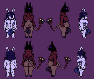 abs anthro balls belly belly_tuft big_balls big_butt big_hands big_nipples big_penis breasts butt duo flared_penis foreskin front_view genitals gynomorph hair hair_over_eye hooves horn hybrid_genitalia hybrid_penis intersex larger_gynomorph larger_intersex living_tail long_ears long_hair long_horn long_neck long_tail male markings multiple_angles muscular muscular_male navel nipples obscured_face overweight overweight_gynomorph overweight_intersex pecs penis pubes rear_view shadowed_face side_view size_difference small_breasts small_nipples small_tail tail tail_head thick_arms thick_thighs tuft unusual_anatomy unusual_tail felineflustered undertale undertale_(series) asriel_dreemurr_(god_form) seven_(felineflustered) sixex_(felineflustered) boss_monster_(undertale) bovid caprine cryptid domestic_cat felid feline felis goat hybrid mammal digital_media_(artwork) pixel_(artwork) trans_(lore) trans_woman_(lore)