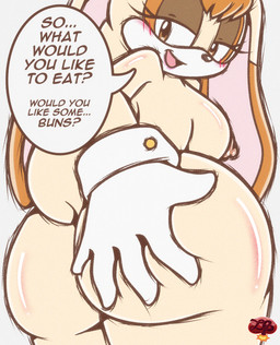 anthro areola bedroom_eyes breasts butt butt_grab clothing dialogue female fur gloves gloves_only hair half-closed_eyes hand_on_butt handwear handwear_only looking_at_viewer looking_back mature_anthro mature_female mostly_nude narrowed_eyes nipples nude seductive simple_background solo speech_bubble tail talking_to_viewer text ladycherrybomba sega sonic_the_hedgehog_(series) vanilla_the_rabbit lagomorph leporid mammal rabbit digital_media_(artwork) english_text hi_res sketch