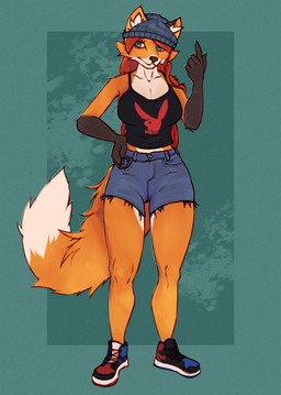 anthro bangs beanie big_breasts big_tail black_clothing blowing_kiss blue_clothing breasts claws cleavage clothed clothing crossgender eyelashes female fur green_eyes hair hat headgear headwear inner_ear_fluff long_hair looking_at_viewer mtf_crossgender navel one_eye_closed orange_body orange_fur red_hair simple_background smile solo tail tan_body tan_fur tuft manustuff ashley_cove canid canine changeling_(world_of_darkness) fox mammal pooka_(world_of_darkness) 2025 hi_res male_(lore)