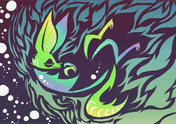 abstract_background ambiguous_gender eyes_closed fangs feral fur green_body green_fur multicolored_body multicolored_fur rainbow_body rainbow_fur solo teeth naircat unknown_species 2017 digital_drawing_(artwork) digital_media_(artwork) microsoft_paint_(artwork)