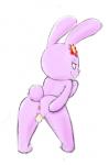 anthro anus bite biting_lip biting_own_lip butt female genitals looking_back penetration pussy self_bite simple_background solo vaginal vaginal_penetration white_background unknown_artist poppy_(mindnomad) lagomorph leporid mammal rabbit