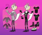 alternative_fashion anthro band_merch band_shirt belt blep blonde_hair boots bottomwear chest_tuft clothing collar cross denim denim_bottomwear denim_clothing ear_piercing ear_ring fangs fingerless_gloves footwear fur gloves gradient_background green_sclera hair half-closed_eyes handwear inverted_cross jeans leather leather_boots leather_clothing leather_footwear long_sleeve_shirt male narrowed_eyes pants piercing platform_boots platform_footwear punk purple_background ring_piercing shirt shoes simple_background smile smirk smug smug_face smug_grin solo studded_belt studded_collar studs sweater t-shirt teeth tongue tongue_out tongue_piercing topwear torn_bottomwear torn_clothing torn_pants tuft white_body white_fur wide_eyed cadaverrdog oingo_boingo issac_(cadaverrdog) belgian_shepherd canid canine canis domestic_dog groenendael herding_dog mammal pastoral_dog sheepdog model_sheet