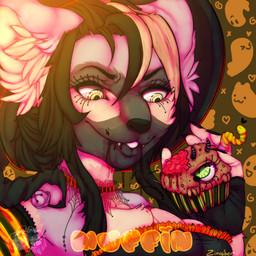 anthro brain candy creepy dessert food gore holidays magic_user muffin organs ruewinters witch avoid_posting zingiber halloween ailurid ghost mammal red_panda spirit 1:1 icon low_res