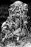 abs biceps big_muscles bottomwear chainsaw clothed clothing footwear male mask muscular pants pecs power_tool shirt shoes teeth tools topwear torn_clothing vein danfelix splatterhouse hell_chaos rick_taylor terror_mask flesh_creature human mammal monster absurd_res hi_res monochrome