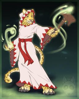 4_toes 5_fingers anthro barefoot biped brown_body brown_fur claws clothed clothing feet fingers fully_clothed fur furgonomics holding_object holding_weapon leopard_spots magic magic_user male robe sash smile solo spell spots staff tail tail_clothing toe_claws toes weapon whiskers yellow_body yellow_fur kalira final_fantasy square_enix mage_(final_fantasy) sheradon white_mage_(final_fantasy) felid leopard mammal pantherine 4:5 watermark