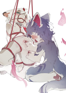 ambiguous_gender anal anal_fingering anthro arm_markings arm_tuft bdsm blush blush_stickers bodily_fluids bondage bound dipstick_ears duo ear_markings ears_down elbow_tuft fingering genitals gloves_(marking) green_eyes horn leg_markings looking_at_another looking_at_partner male male/ambiguous markings multicolored_ears narrowed_eyebrows narrowed_eyes open_mouth penis penis_poking_out pivoted_ears purple_body red_horn red_inner_ear red_penis restraints rope rope_bondage saliva saliva_string slit_fingering suspension tan_body tapering_penis tuft white_body moyansalt mythology dragon mythological_creature mythological_scalie scalie hi_res