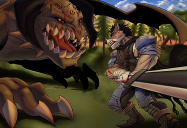anthro armor blood bodily_fluids male muscular muscular_anthro muscular_male solo warrior edbwolf darius_ironspine canid canine canis mammal monster wolf absurd_res hi_res
