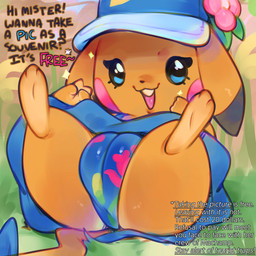 big_vulva black_text blue_clothing blue_hat blue_headwear blue_text buckteeth camel_toe caption cheek_spots chibi clothed clothed_female clothed_feral clothing dialogue dipstick_ears dress ear_markings exclamation_point eyelashes feet female female_feral feral fingers genitals gesture glistening glistening_eyes hand_gesture hat headgear headwear looking_at_viewer lying markings multicolored_ears on_back open_mouth open_smile orange_body panties pivoted_ears plump_labia presenting presenting_camel_toe question_mark red_text smile soles solo spread_legs spreading tail talking_feral talking_to_viewer teeth text toes two_tone_ears underwear v_sign vulva white_text ligma_(artist) nintendo pokemon pokemon_winds_and_waves ms._wavychu generation_1_pokemon pikachu pokemon_(species) 1:1 2026 digital_media_(artwork) english_text full-length_portrait hi_res portrait shaded