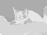 black_tip_tail black_tipped_ears eyes_closed eyewear glasses grey_background lying male maple_leaf simple_background simple_coloring simple_eyes sleeping solo tired maplefox canid canine fox mammal 4:3 black_and_white hi_res monochrome sketch