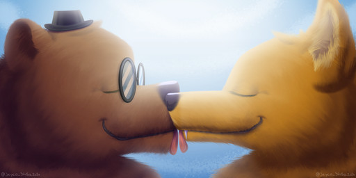 anthro canon_couple clothing duo eyes_closed eyewear fur glasses hat headgear headwear light light_beam male male/male orange_body orange_fur romantic romantic_couple sky skyscape smile sunbeam sunlight tongue tongue_out wearing_glasses jeyco_shiba night_in_the_woods angus_delaney gregg_lee bear brown_bear canid canine fox grizzly_bear mammal ursine 2:1 absurd_res colored digital_drawing_(artwork) digital_media_(artwork) headshot_portrait hi_res icon portrait