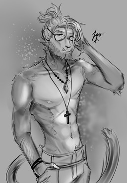 anthro fur hair looking_at_viewer male nipples solo zenfry haplorhine mammal monkey primate 2021 absurd_res digital_drawing_(artwork) digital_media_(artwork) greyscale half-length_portrait hi_res monochrome portrait sketch