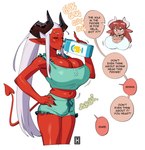 biped clothed clothing dialogue drinking duo eyelashes female fingers hair logo pupils red_body shirt simple_background spade_tail speech_bubble tail text thick_thighs three-quarter_view topwear thehelmetguy lyla_(thehelmetguy) animal_humanoid bovid bovid_humanoid bovine bovine_humanoid cattle_humanoid demon demon_humanoid humanoid mammal mammal_humanoid 2025 artist_logo english_text hi_res