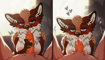 anthro bodily_fluids breasts cum cum_in_mouth cum_inside duo fellatio female genital_fluids genitals licking male male/female oral penile penis penis_lick sex tongue crydogg archantael canid canine fox humanoid mammal pangolin hi_res