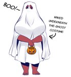 anthro big_breasts breasts clothing costume female ghost_costume halloween_decoration huge_breasts solo text pizzarna denise_bear bear mammal english_text full-length_portrait hi_res portrait