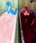 4_fingers 4_toes anthro arm_by_side arms_in_water barefoot bath bathtub bent_arm big_breasts biped blood blood_bath blood_on_arm blood_on_breast blood_on_hand blood_on_leg blood_on_tail blood_on_wall blue_body blue_skin bodily_fluids breasts claws ear_piercing ear_ring facial_piercing feet female fingers foot_out_of_water fully_submerged_leg gore_focus hand_out_of_water high-angle_view jewelry knee_out_of_water leg_out_of_water nipples non-mammal_breasts non-mammal_nipples nose_piercing nude partially_submerged piercing red_body red_skin ring_piercing solo straight_arm submerged_arms submerged_leg submerged_legs submerged_tail supported_tail tail tail_out_of_water tattoo toes water what white_body white_skin unknown_artist jurassic_beauties brenda_sawruss thorne_(jurassic_beauties) apatosaurus deinonychus dinosaur diplodocid dromaeosaurid prehistoric_species reptile sauropod sauropodomorph scalie theropod 5:6 multiple_images