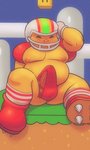 anthro armor balls belly clothed clothing erection erection_under_clothing eyes_closed footwear genitals headgear helmet male moobs nipples outside overweight overweight_anthro overweight_male penis shoes shoulder_pads sitting socks solo spikes sportswear underwear lavabath mario_bros nintendo chargin'_chuck koopa scalie 2020 3:5 hi_res