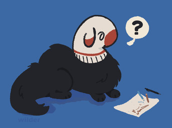 ambiguous_gender black_body black_fur clothing feral footwear fur paper pen question_mark socks solo tail ilder socks_(ilder) mammal mustelid musteline true_musteline weasel