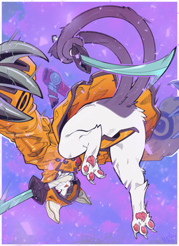 2_tails 3_toes action_pose anthro biped black_body black_fur butt claws clothing feet finger_claws fur jacket male melee_weapon multi_tail multicolored_body multicolored_fur object_in_mouth pawpads pink_pawpads pose prehensile_tail red_eyes scabbard solo sword sword_in_mouth tail toe_claws toes topwear two_tone_body two_tone_fur weapon weapon_in_mouth whiskers white_body white_fur yellow_clothing yellow_jacket_(clothing) yellow_topwear majmajor arc_system_works blazblue jubei_(blazblue) beastkin domestic_cat felid feline felis mammal 2025 digital_media_(artwork) hi_res